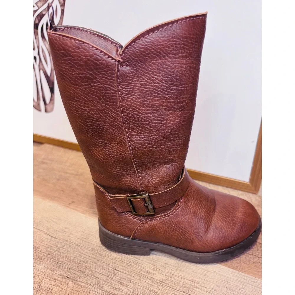 OshKosh B'gosh Tall Riding Boots Kids Size 6 Brown Buckle Zip Pebbled Leather